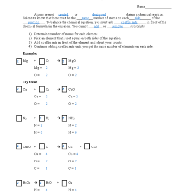 Balancing Act Practice Chemical Reactions CHEM101 Notes Studocu