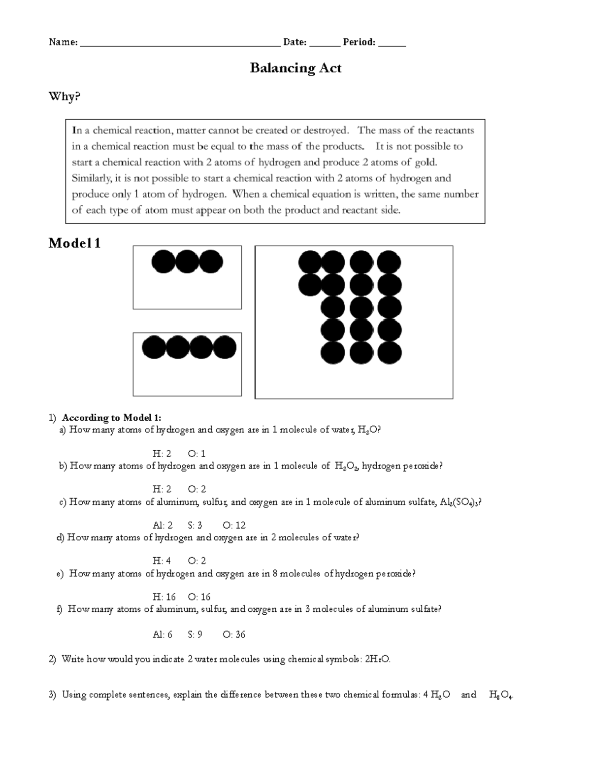 Balancing Chemical Equations Models Examples For Chem 101 Studocu