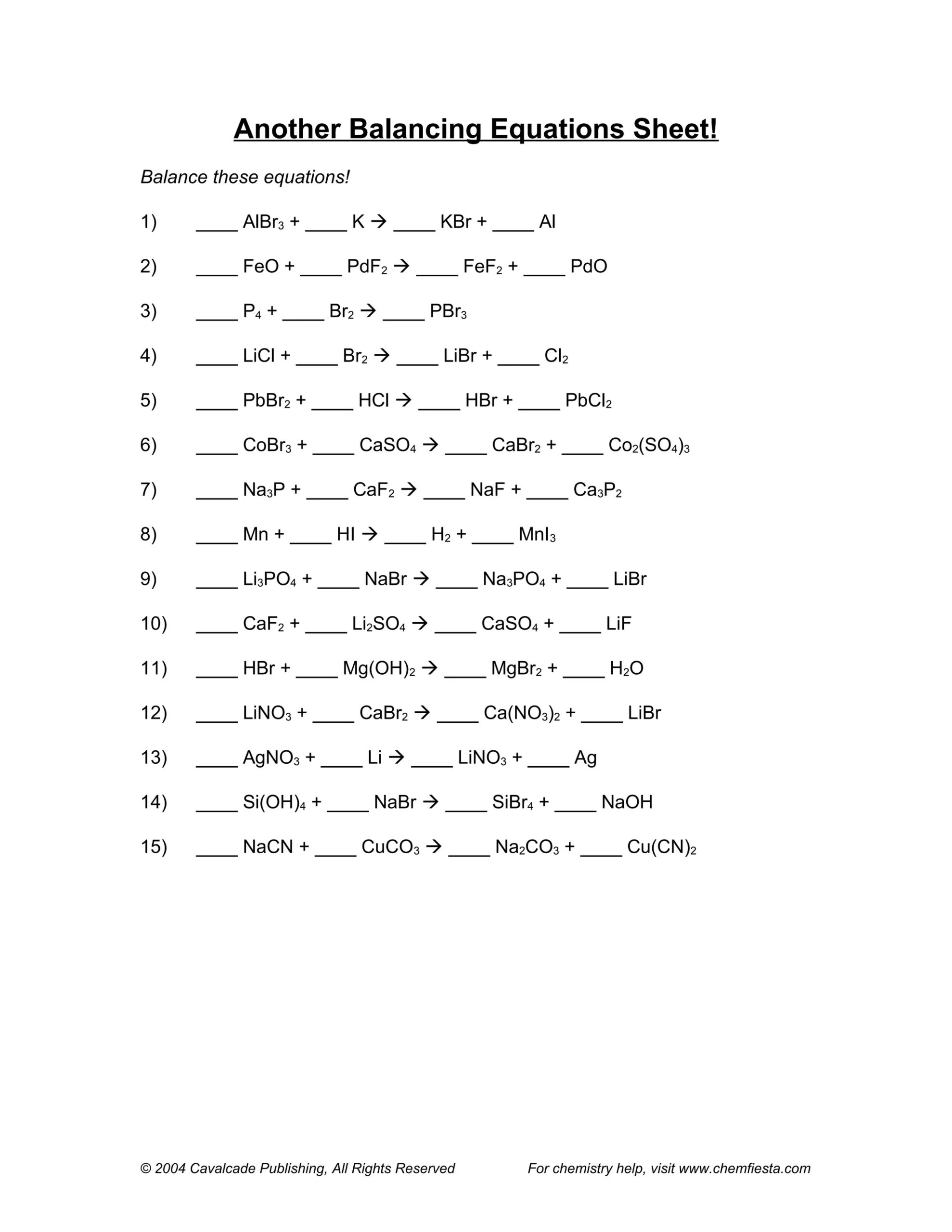 Balancing Equations Questions And Answers DOC Balancing Equations Questions And Answers DOC