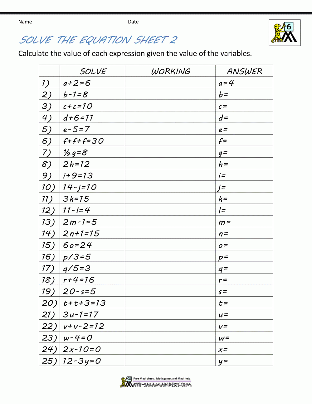 Basic Algebra Worksheets Basic Algebra Worksheets