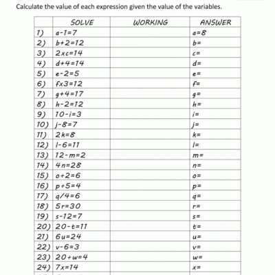 Basic Algebra Worksheets