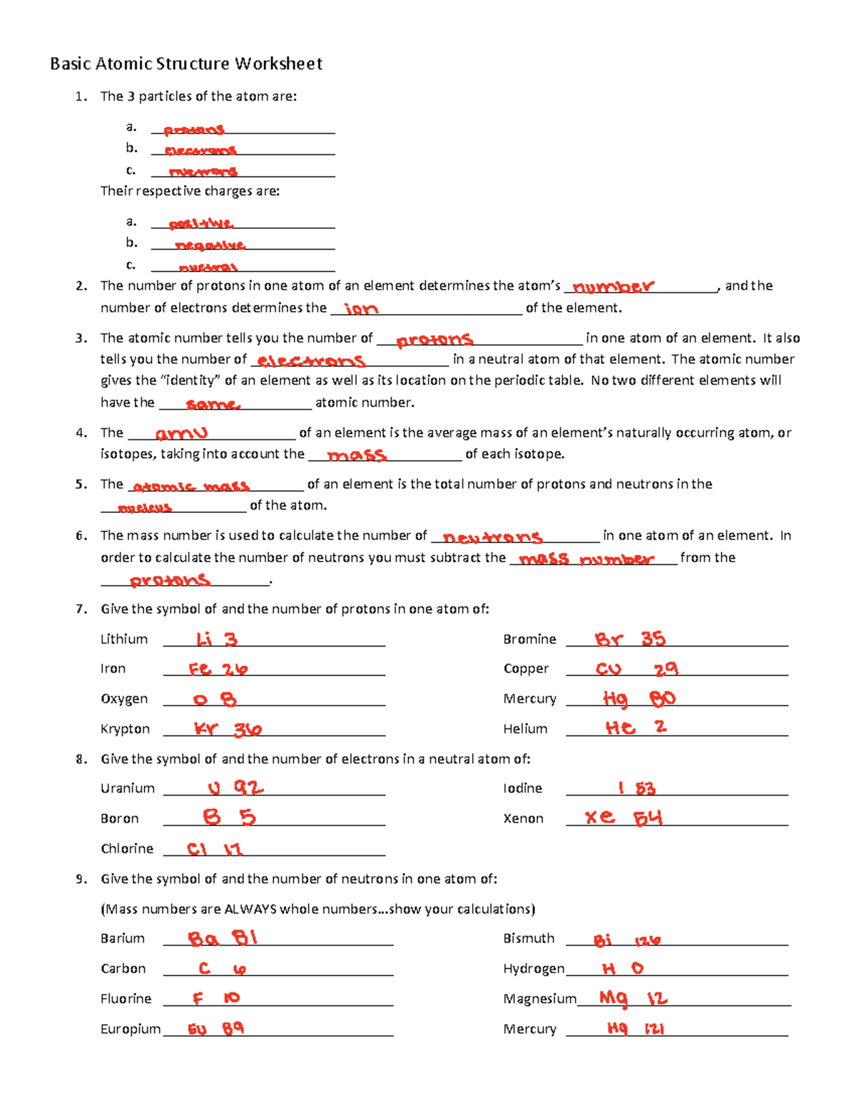 Basic Atomic Structure Worksheet Course Code WS Studocu