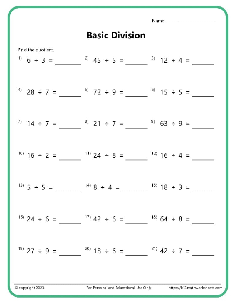 Basic Division Worksheets