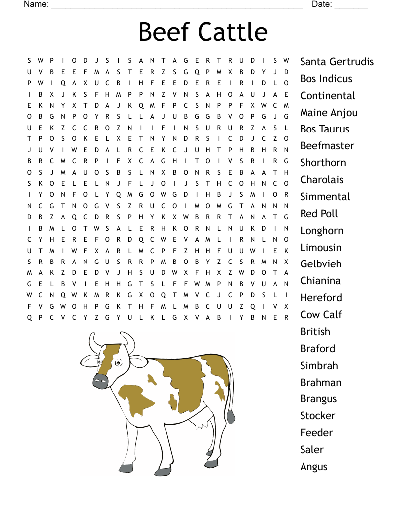 Beef Cattle Word Search WordMint Beef Cattle Word Search WordMint