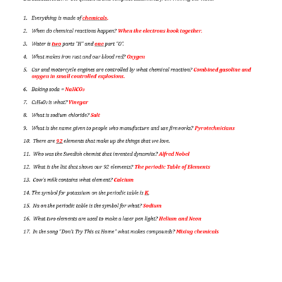 Bill Nye BS 101 Chemical Reactions Worksheet Answer Key Studocu