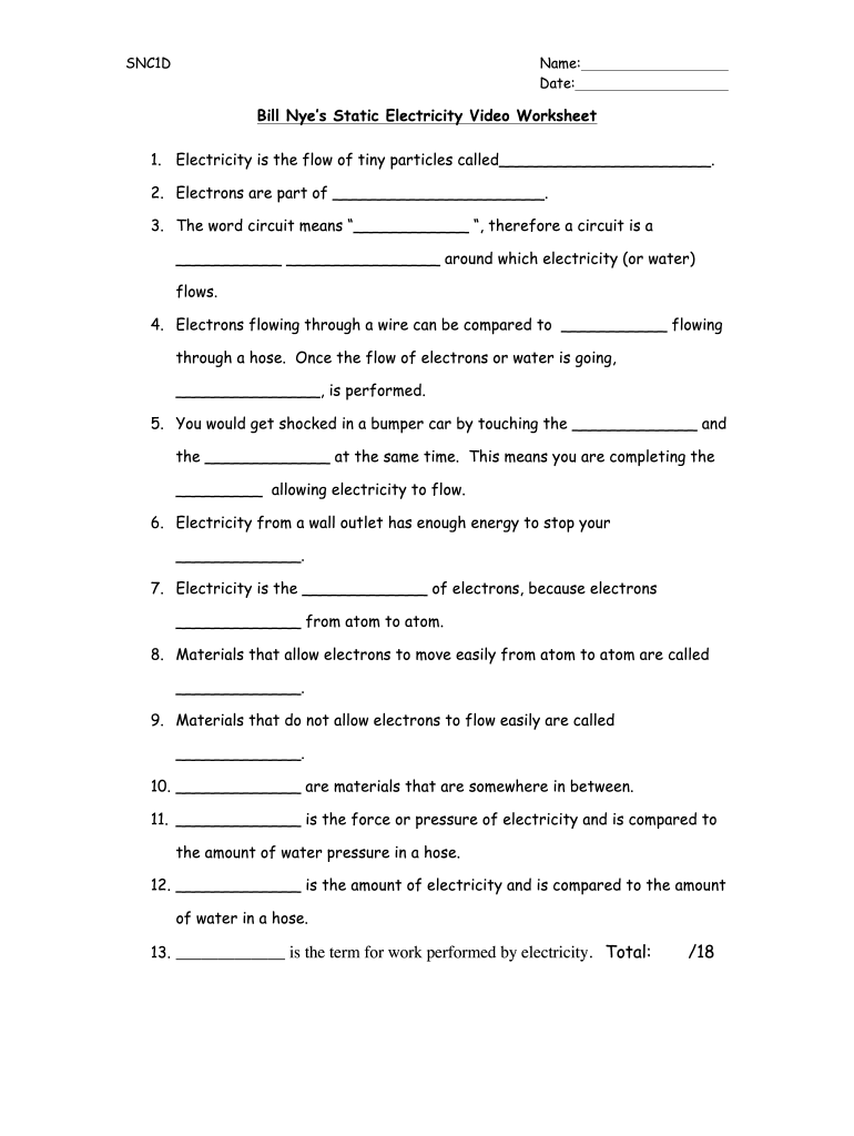 Bill Nye Electricity Worksheet Fill Out Sign Online DocHub