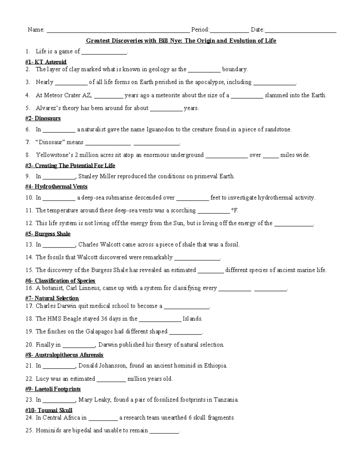 Bill Nye s Discoveries Origin Evolution Of Life Bio 101 Studocu