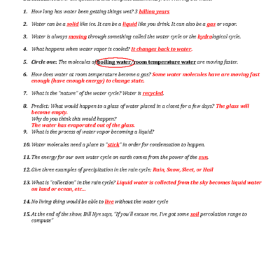 Bill Nye The Water Cycle Answer Key And Student Worksheet Studocu