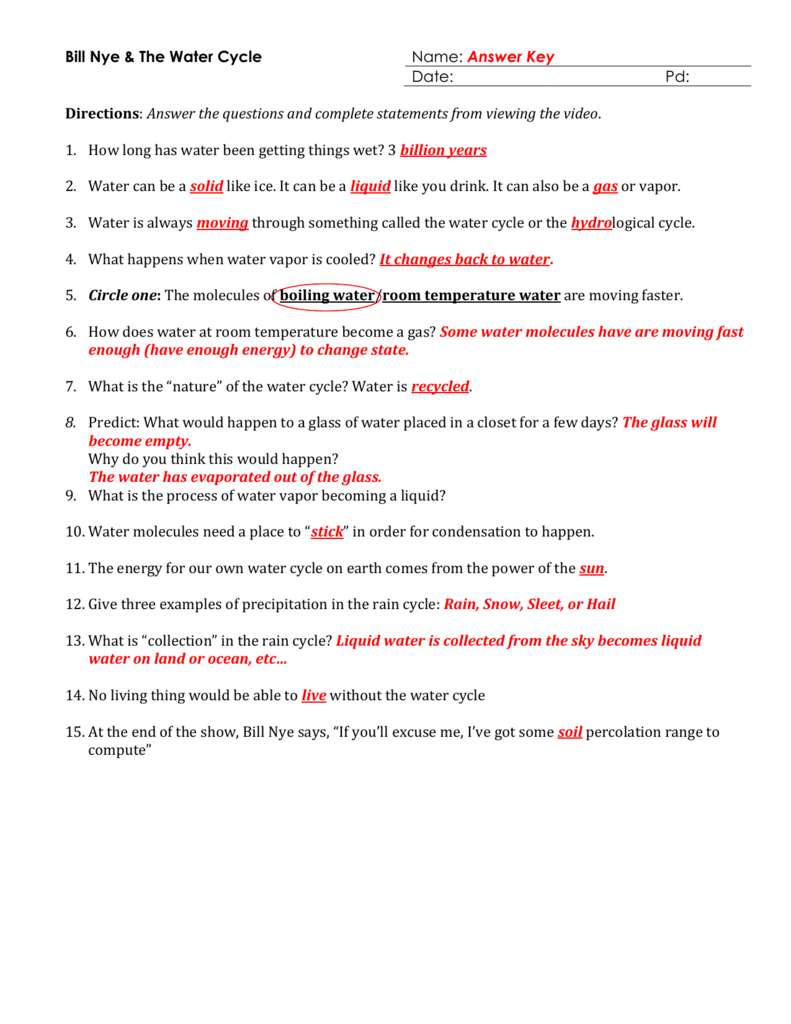 Bill Nye Water Cycle Worksheet Answer Key Bill Nye Water Cycle Worksheet Answer Key