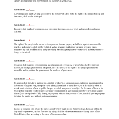 Bill Of Rights Matching Activity Answer Key Amendments 1 10 Studocu