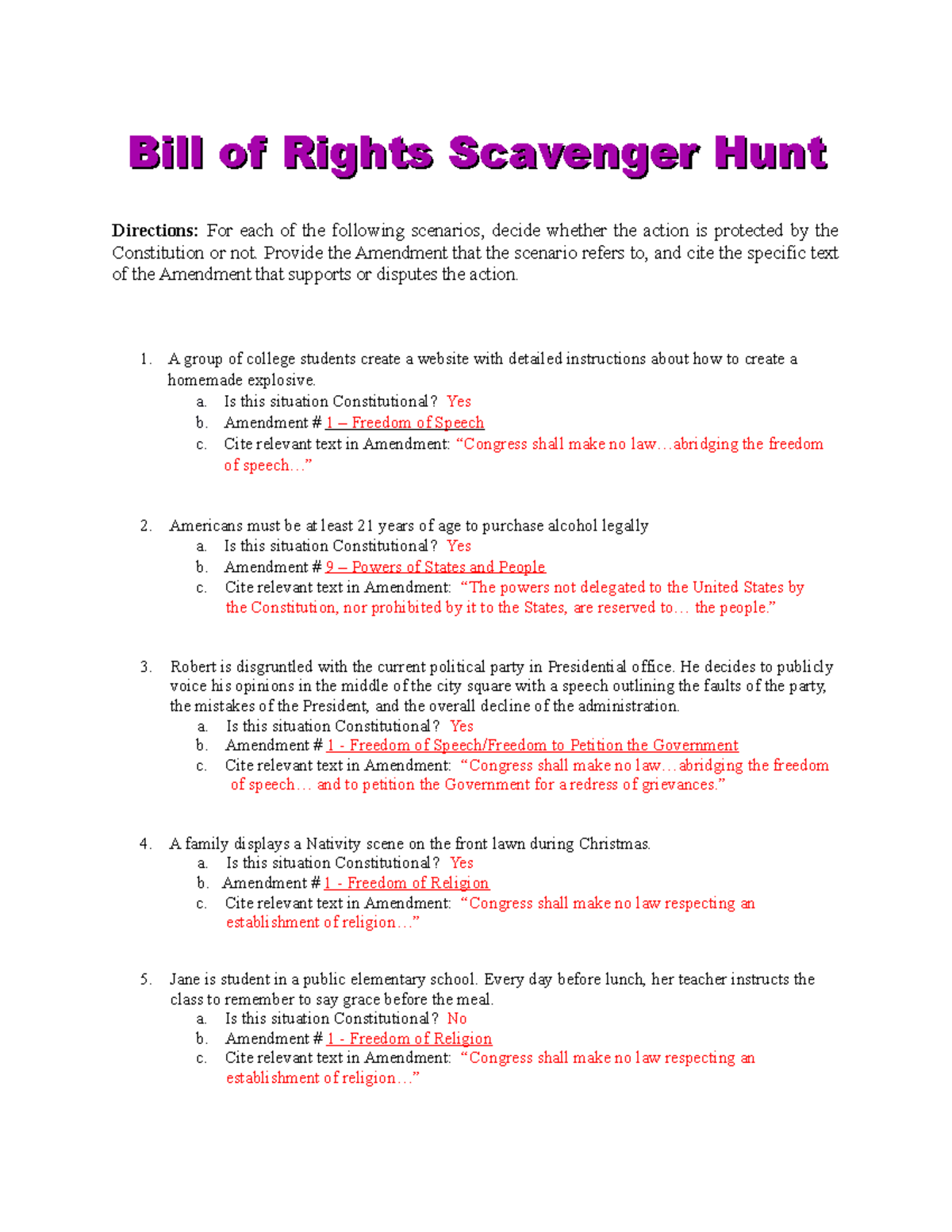 Bill Of Rights Scavenger Hunt Key Understanding Constitutional Rights Studocu Bill Of Rights Scavenger Hunt Key Understanding Constitutional Rights Studocu