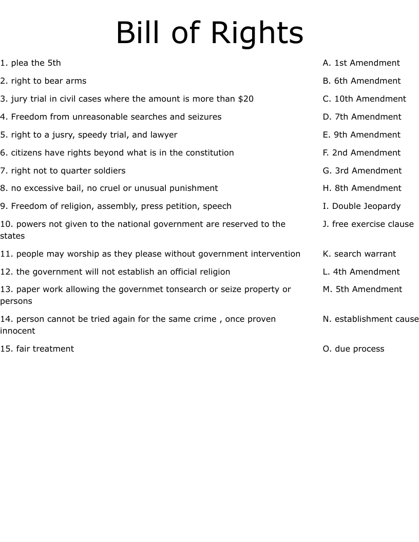 Bill Of Rights Worksheet WordMint Bill Of Rights Worksheet WordMint