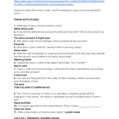 BIOL 101 Osmosis Jones Movie Notes Questions Analysis Studocu