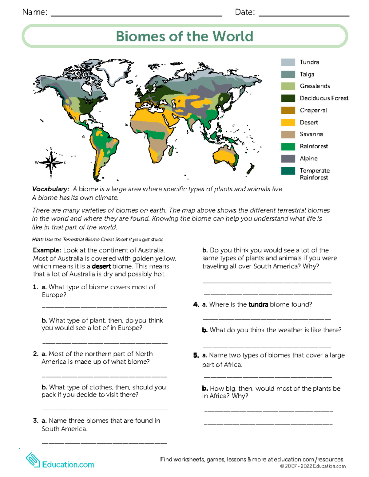 biomes worksheet pdf
