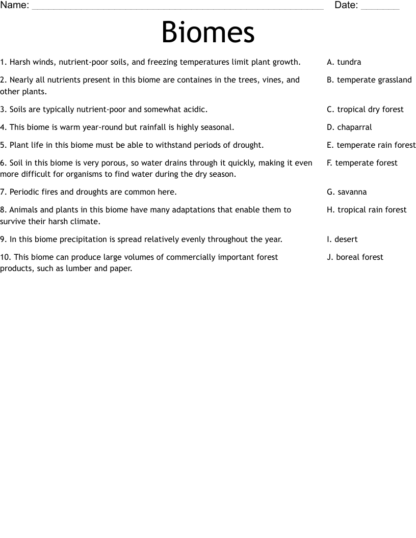 Biomes Worksheet WordMint