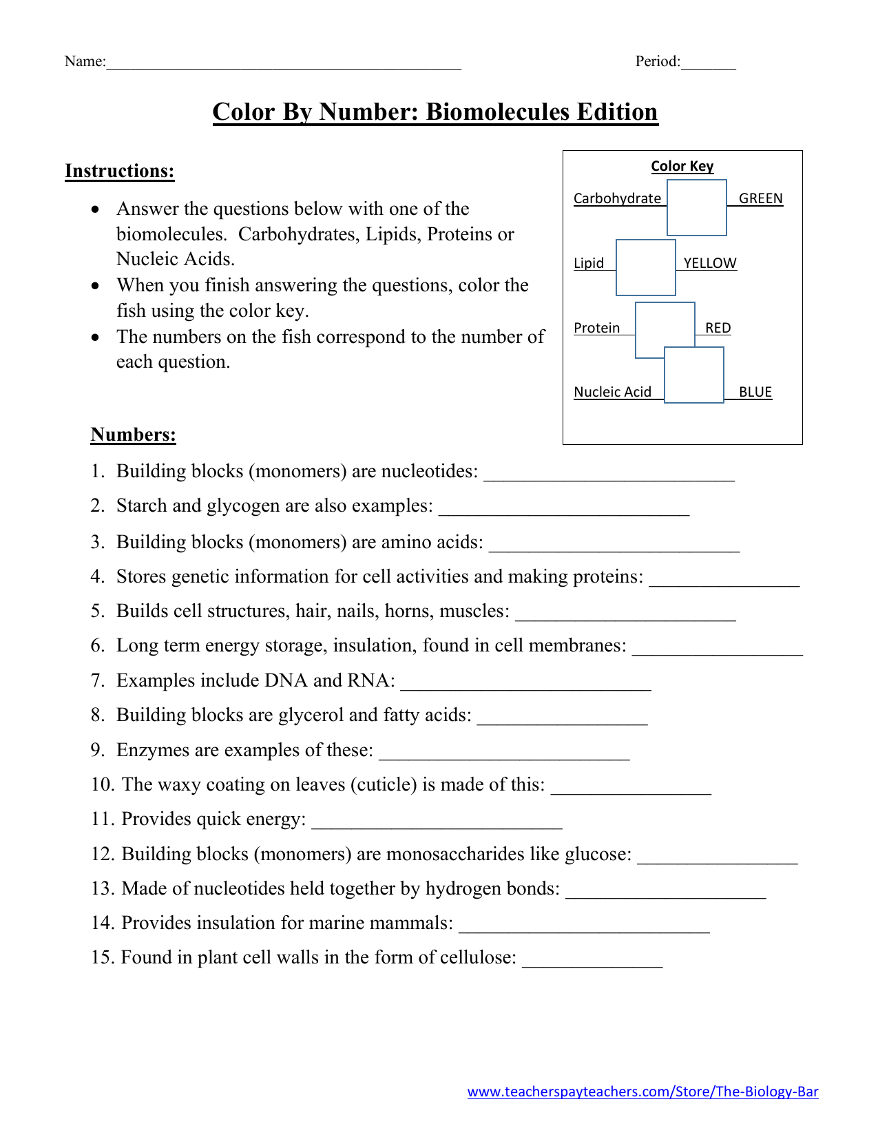 Biomolecules Color By Number Worksheet Biomolecules Color By Number Worksheet