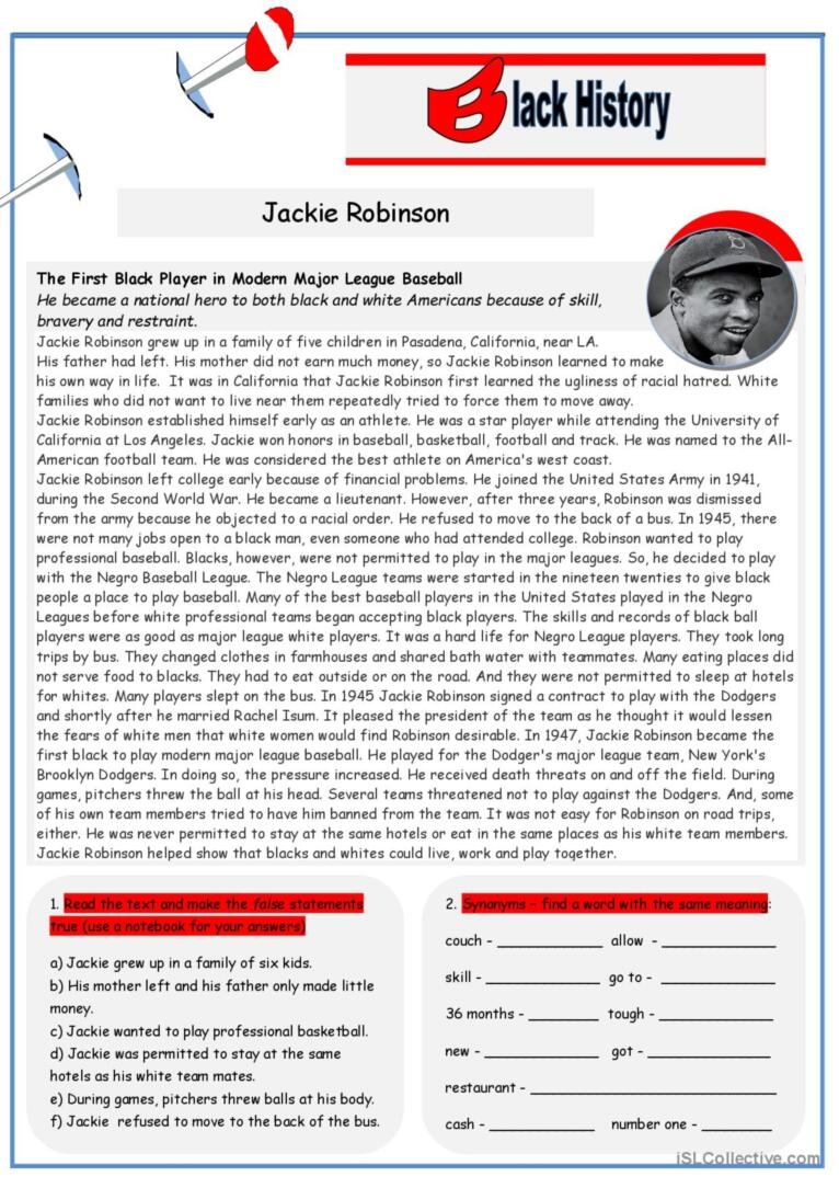 Black History Jackie Robinson 2 Pa English ESL Worksheets Pdf Doc Black History Jackie Robinson 2 Pa English ESL Worksheets Pdf Doc