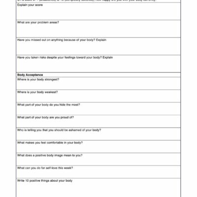 Body Image Worksheets
