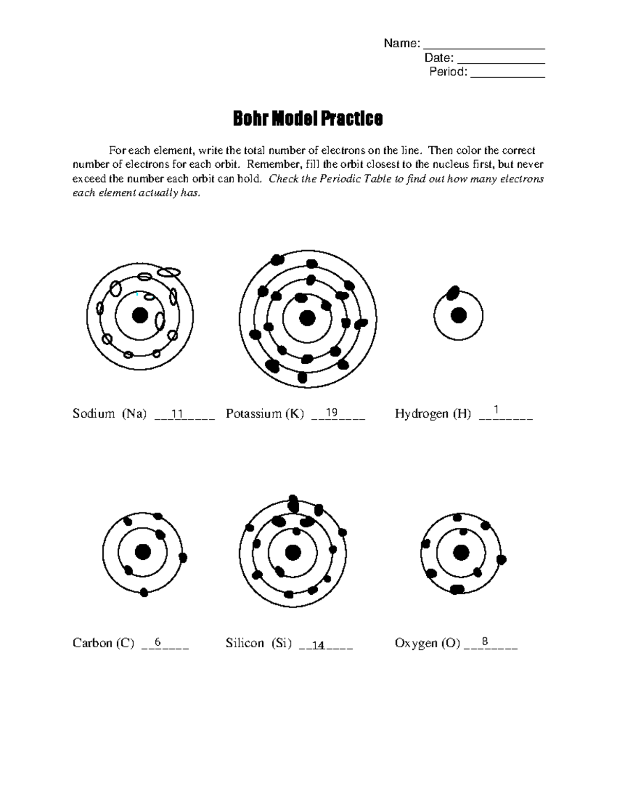 bohr model worksheet with answers