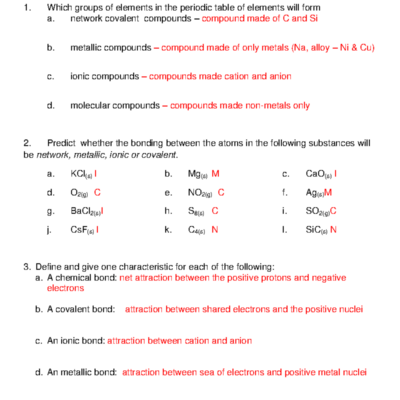 Bonding Worksheet Answers Key Comprehensive Study Guide Studocu