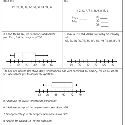 Box And Whisker Plots Guided Notes And Worksheets 7th 10th Grade Algebra Lindsay Bowden