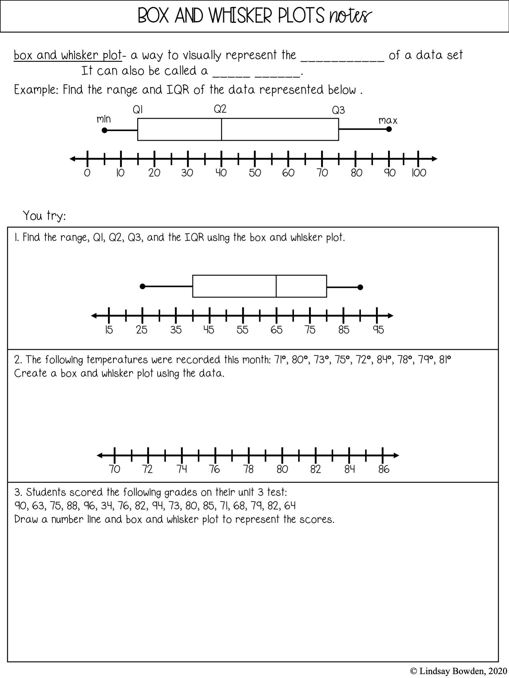 Box And Whisker Plots Guided Notes And Worksheets 7th 10th Grade Algebra Lindsay Bowden Box And Whisker Plots Guided Notes And Worksheets 7th 10th Grade Algebra Lindsay Bowden