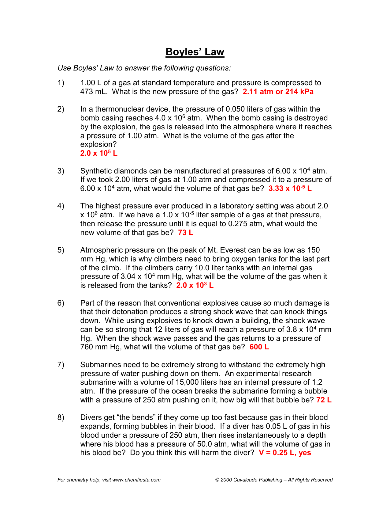 Boyle s Law Practice Problems Worksheet