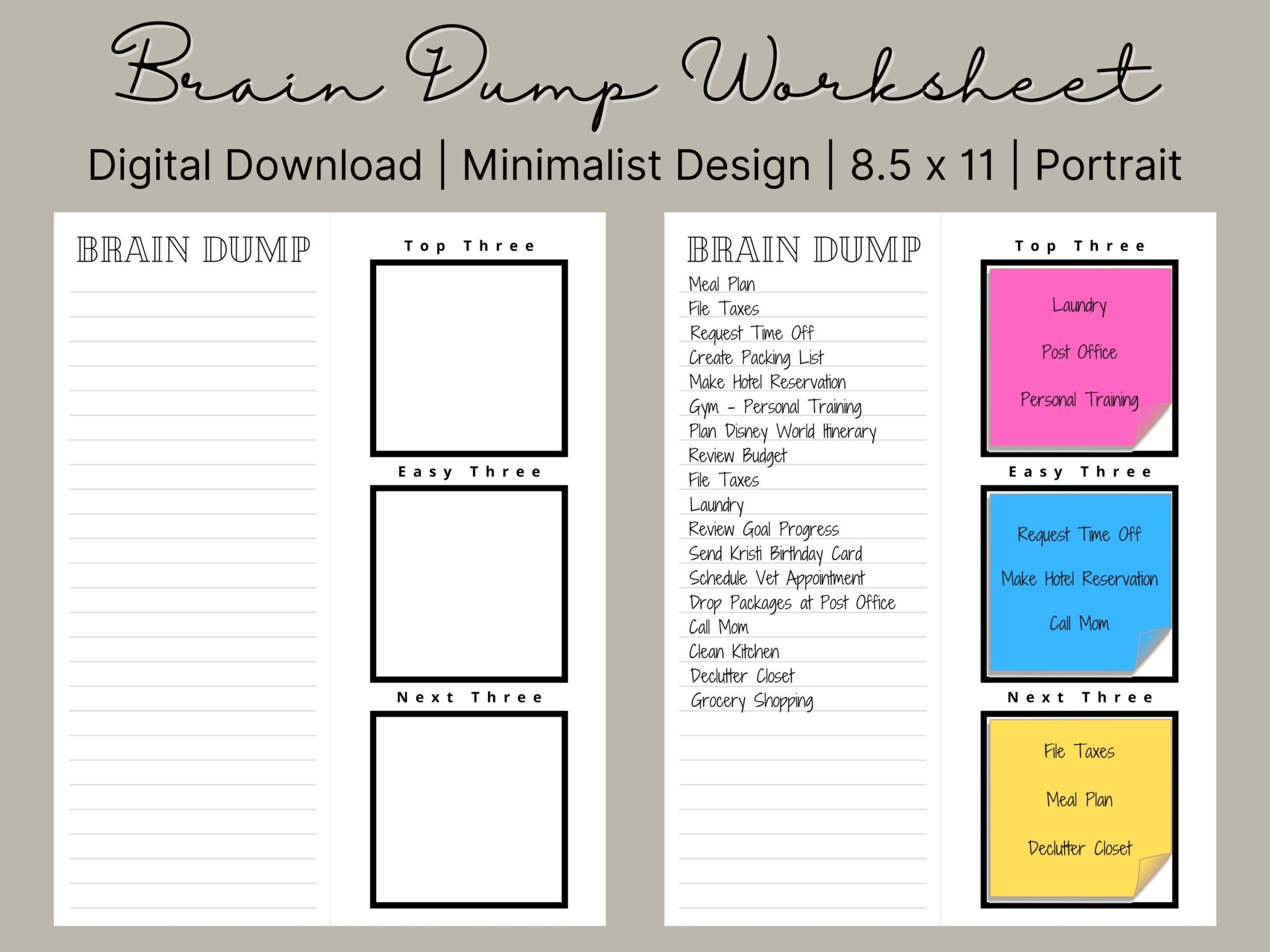 Brain Dump Worksheet Printable Minimalist Organizer digital Download Etsy Brain Dump Worksheet Printable Minimalist Organizer digital Download Etsy