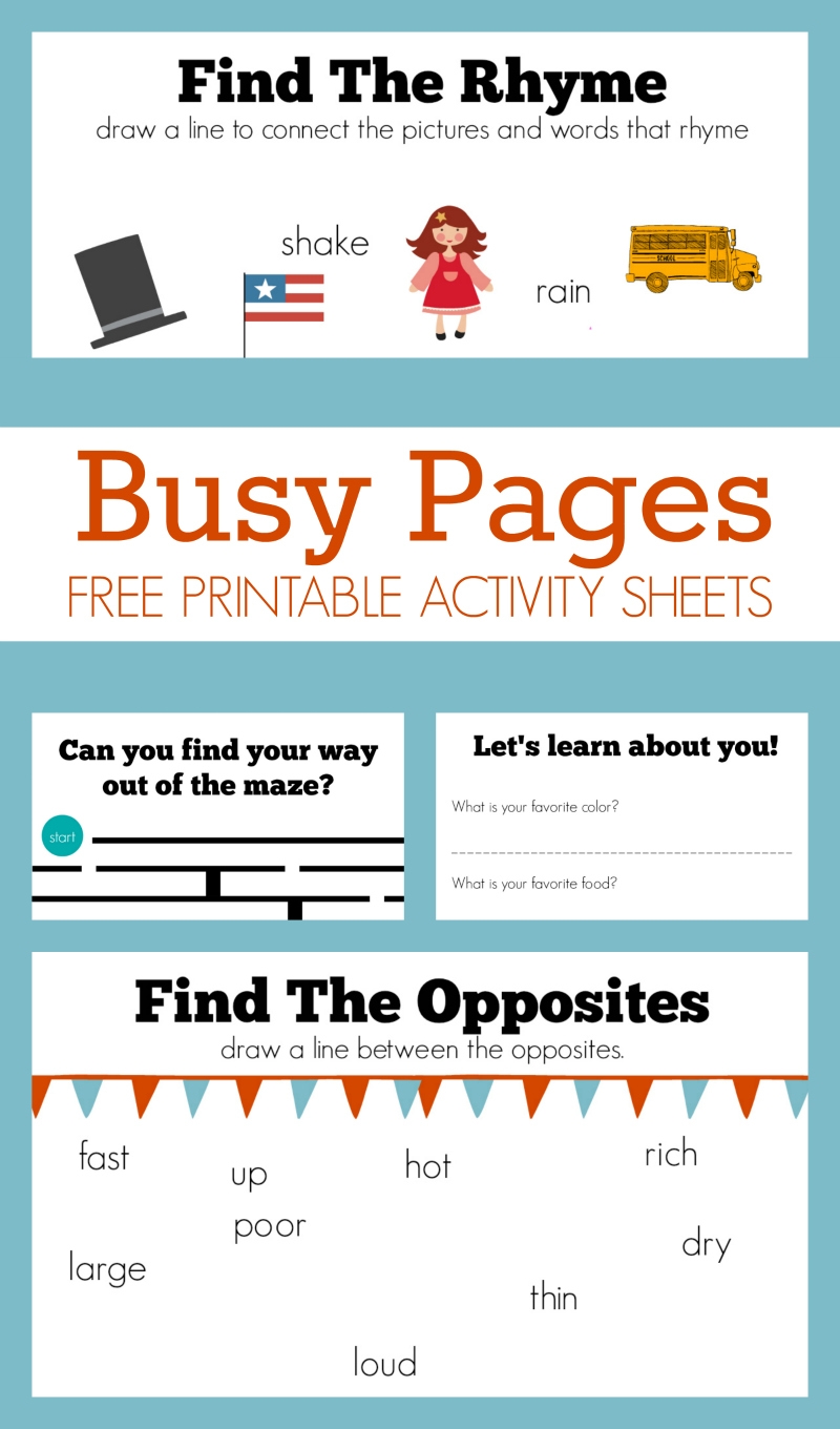 Busy Pages Free Activity Sheets No Time For Flash Cards