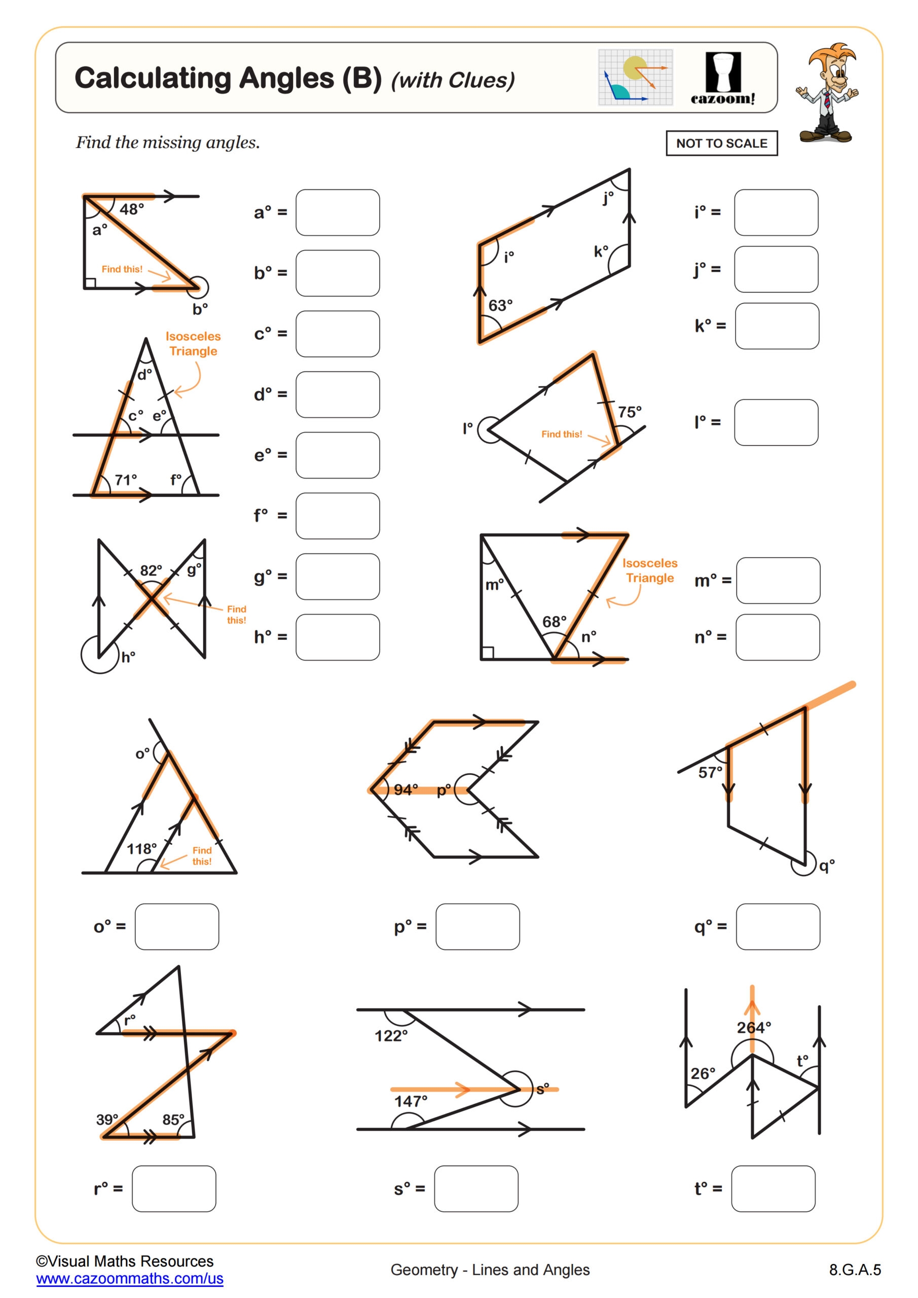 Calculating Angles B With Clues Worksheet PDF Printable Geometry Worksheet Cazoom Math