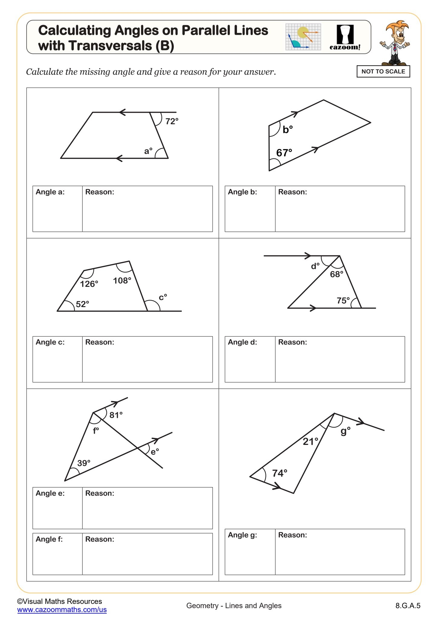 Calculating Angles On Parallel Lines With Transversals B Worksheet PDF Printable Geometry Worksheet Cazoom Math Calculating Angles On Parallel Lines With Transversals B Worksheet PDF Printable Geometry Worksheet Cazoom Math
