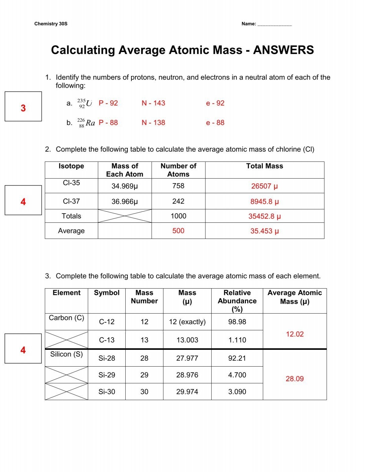 Calculating Average Atomic Mass WC Miller Collegiate
