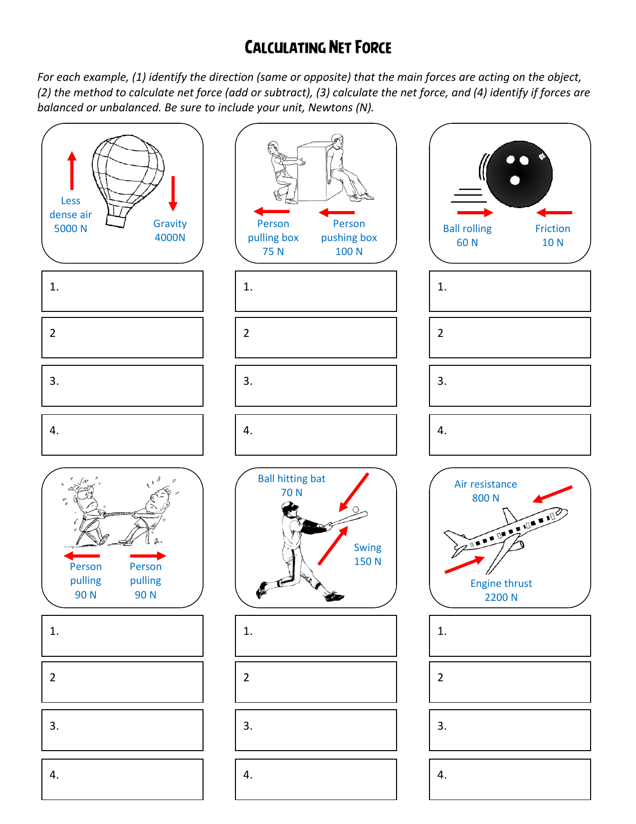 Calculating Net Force Worksheet
