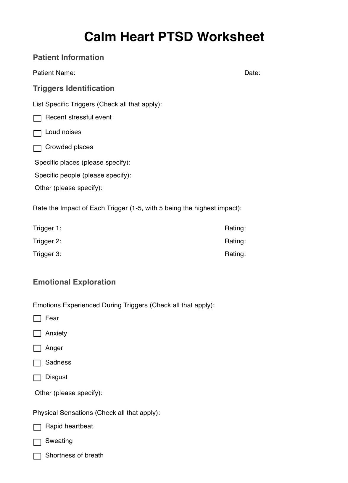 Calm Heart PTSD Worksheets