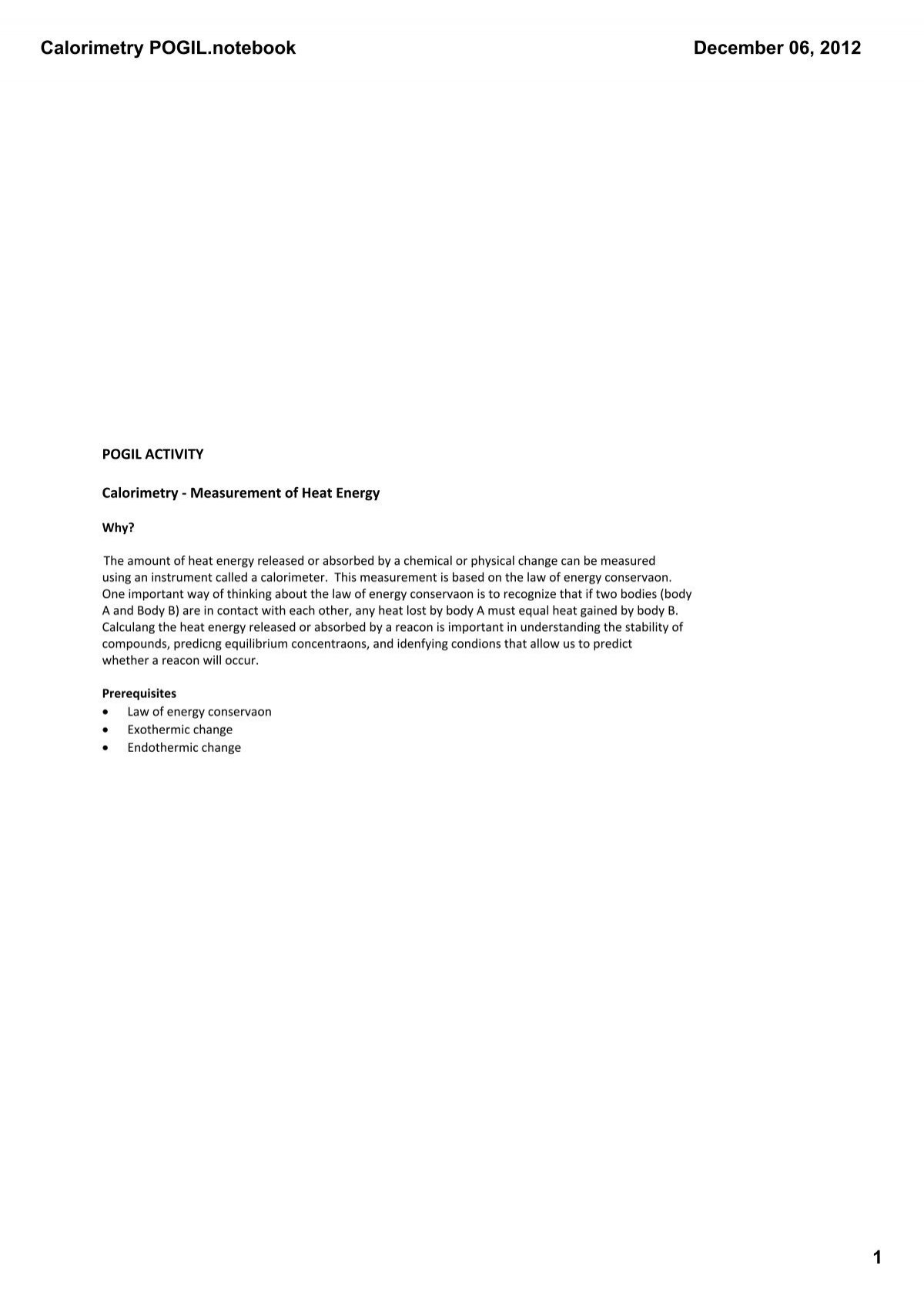 calorimetry worksheet answers pogil