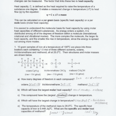 Calorimetry Worksheet With Answer Key Exercises Chemistry Docsity