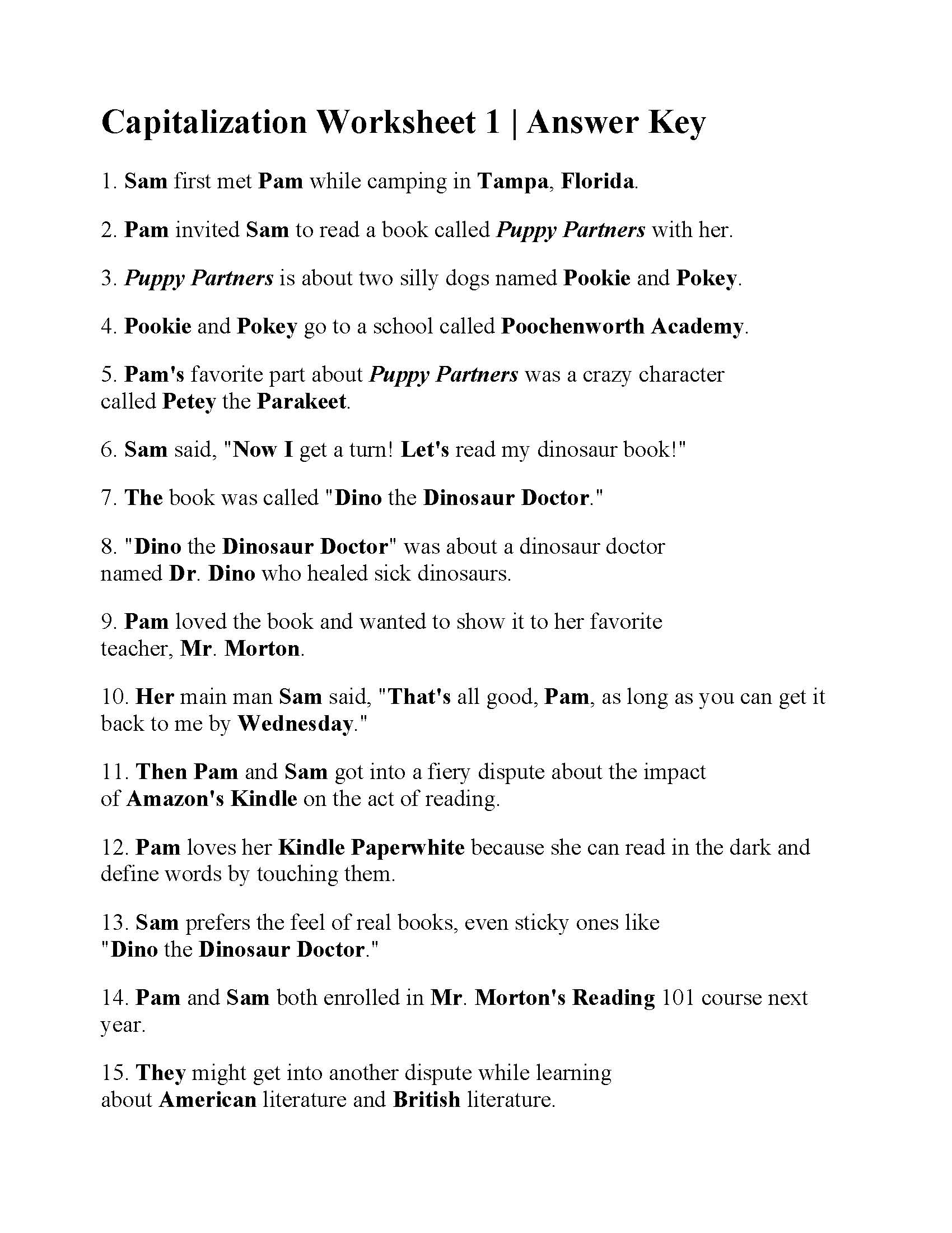 Capitalization Worksheet 1 Grammar Activity