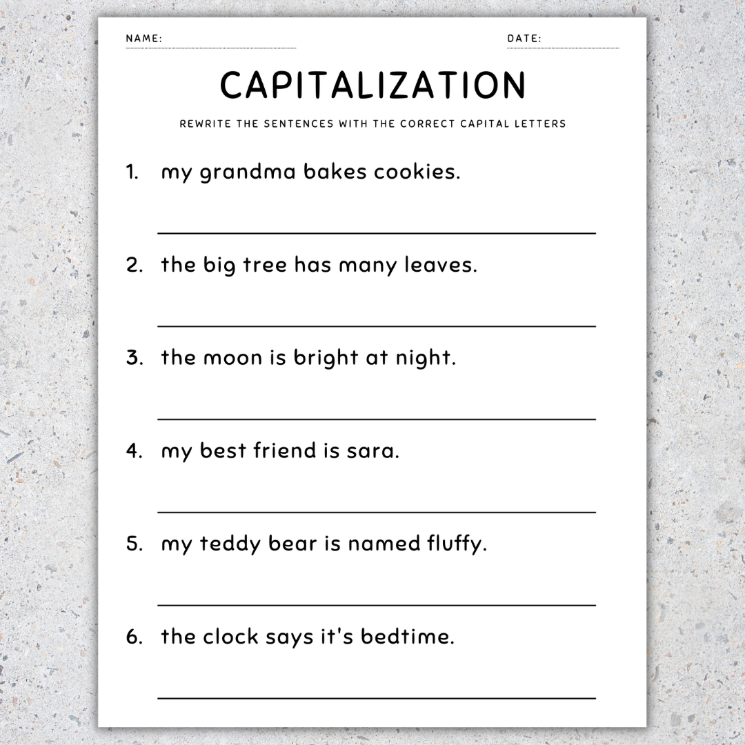 Capitalization Worksheets Fix The Sentences Grammar Practice 1st Grade Made By Teachers