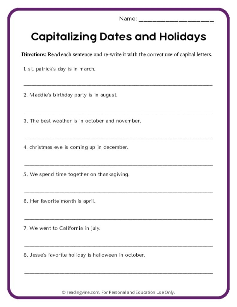 capitalization worksheets pdf
