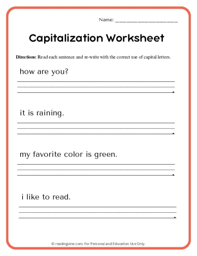 Capitalization Worksheets Free Printable Practice