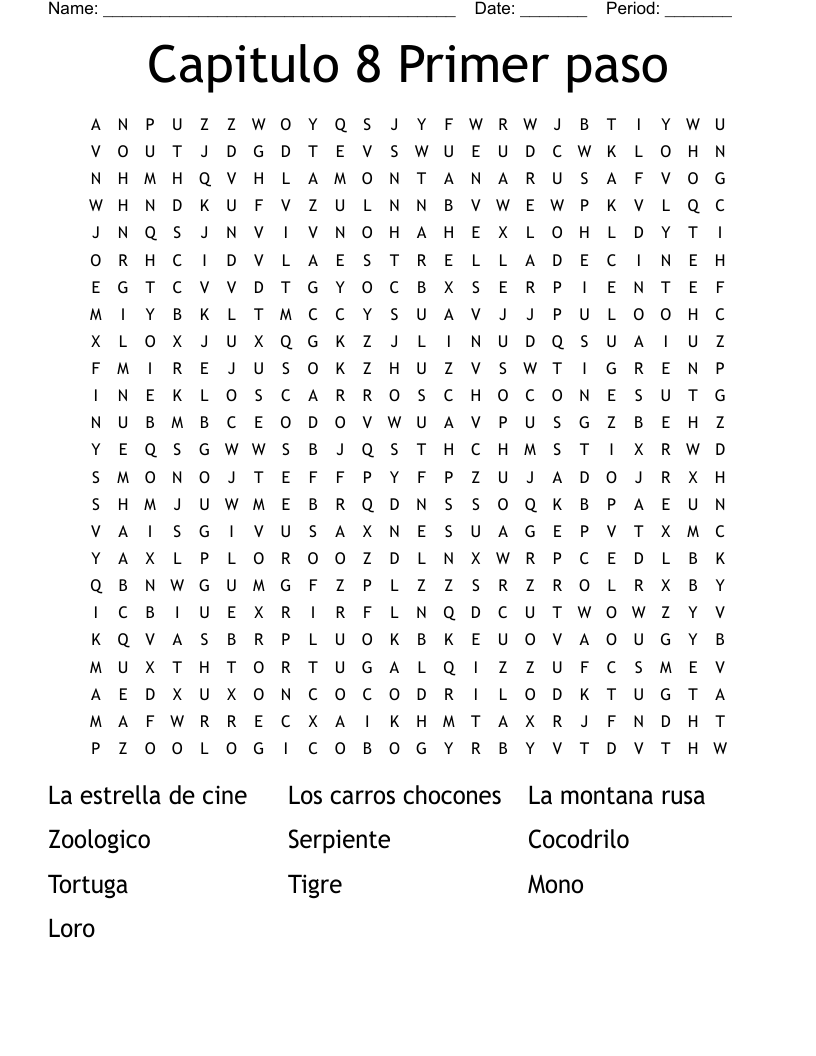 Capitulo 8 Primer Paso Word Search WordMint