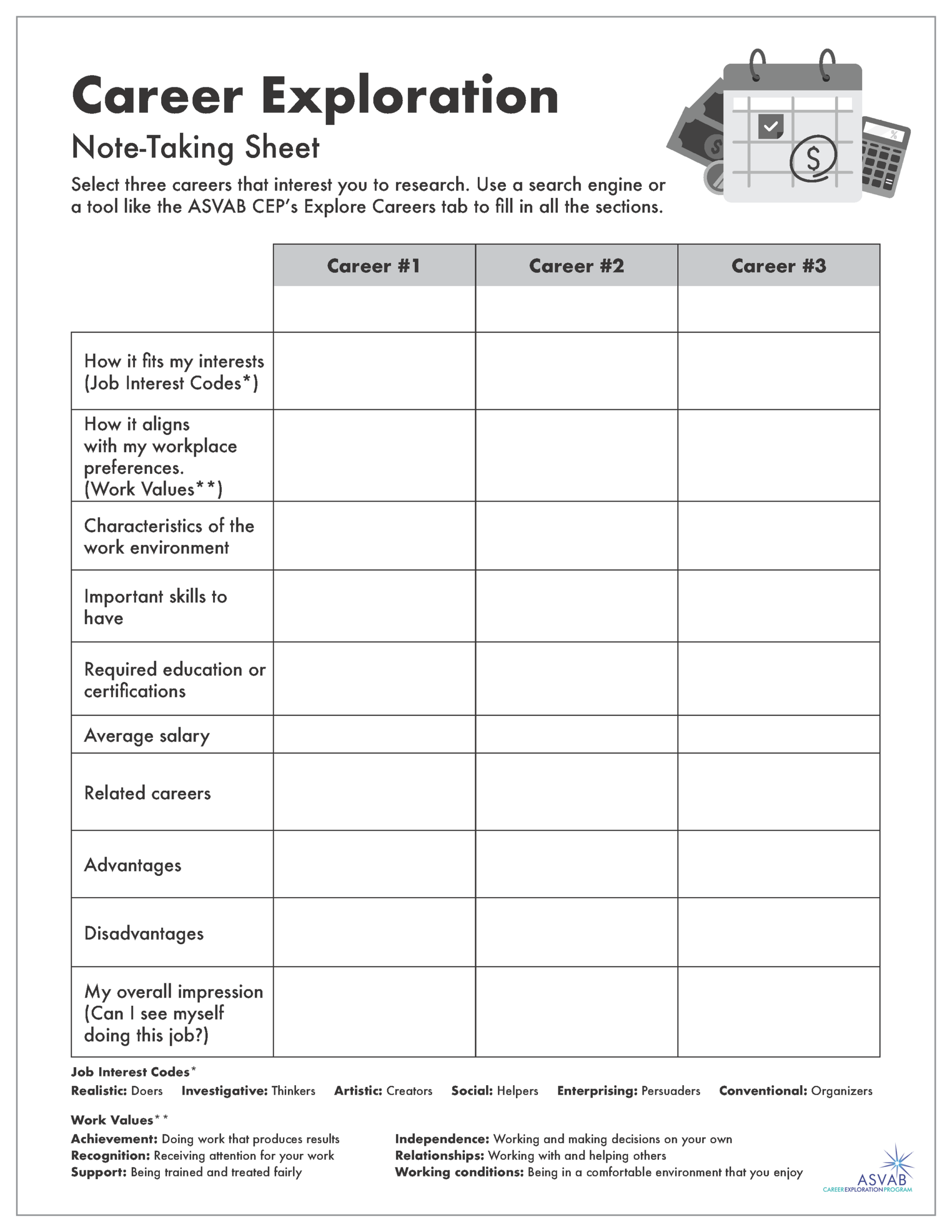 Career Exploration Activities For Students ASVAB CEP Worksheets Library