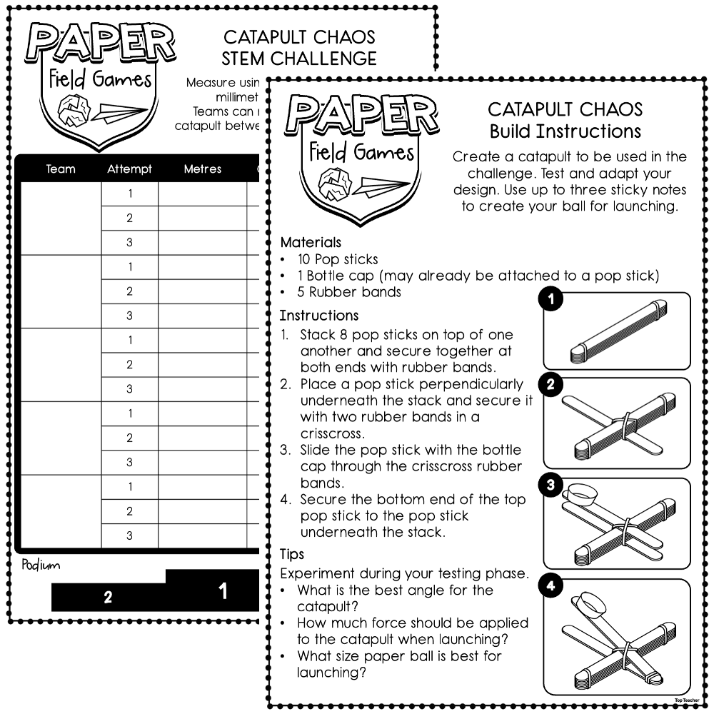 Catapult Chaos Paper Field Games STEM Activity Top Teacher