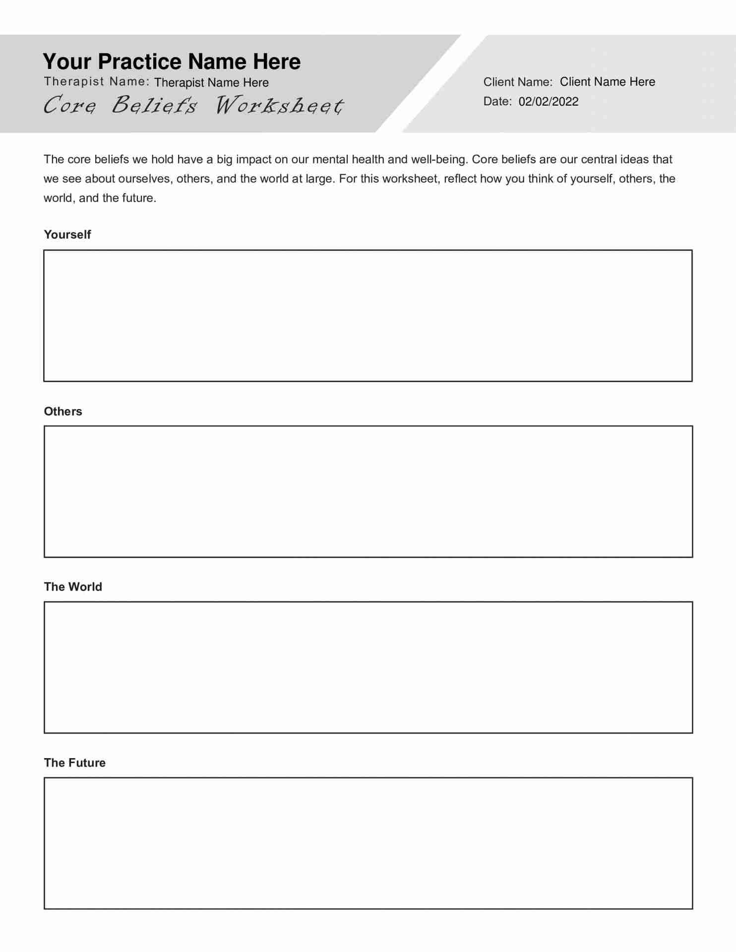 CBT Core Beliefs Worksheet PDF Template TherapyByPro CBT Core Beliefs Worksheet PDF Template TherapyByPro