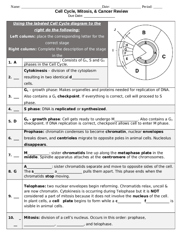 Cell Cycle Online Review Answer Key Fill Out Sign Online DocHub