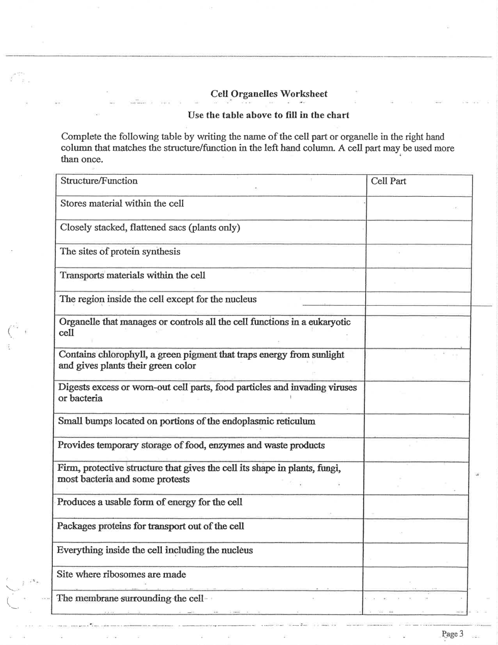 Cell Organelles Worksheet Matthew Guntharp Library Formative