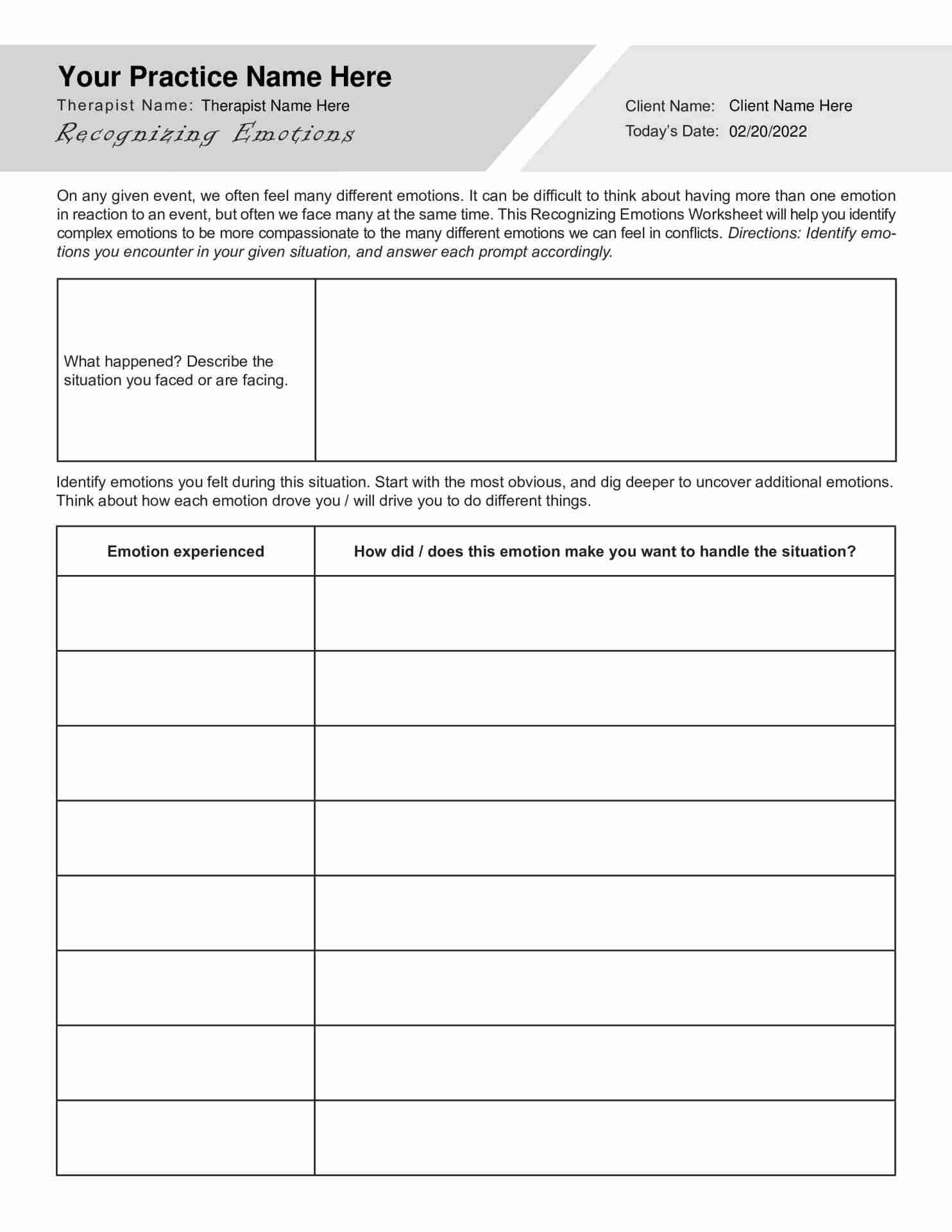 CFT Recognizing Emotions Worksheet PDF TherapyByPro