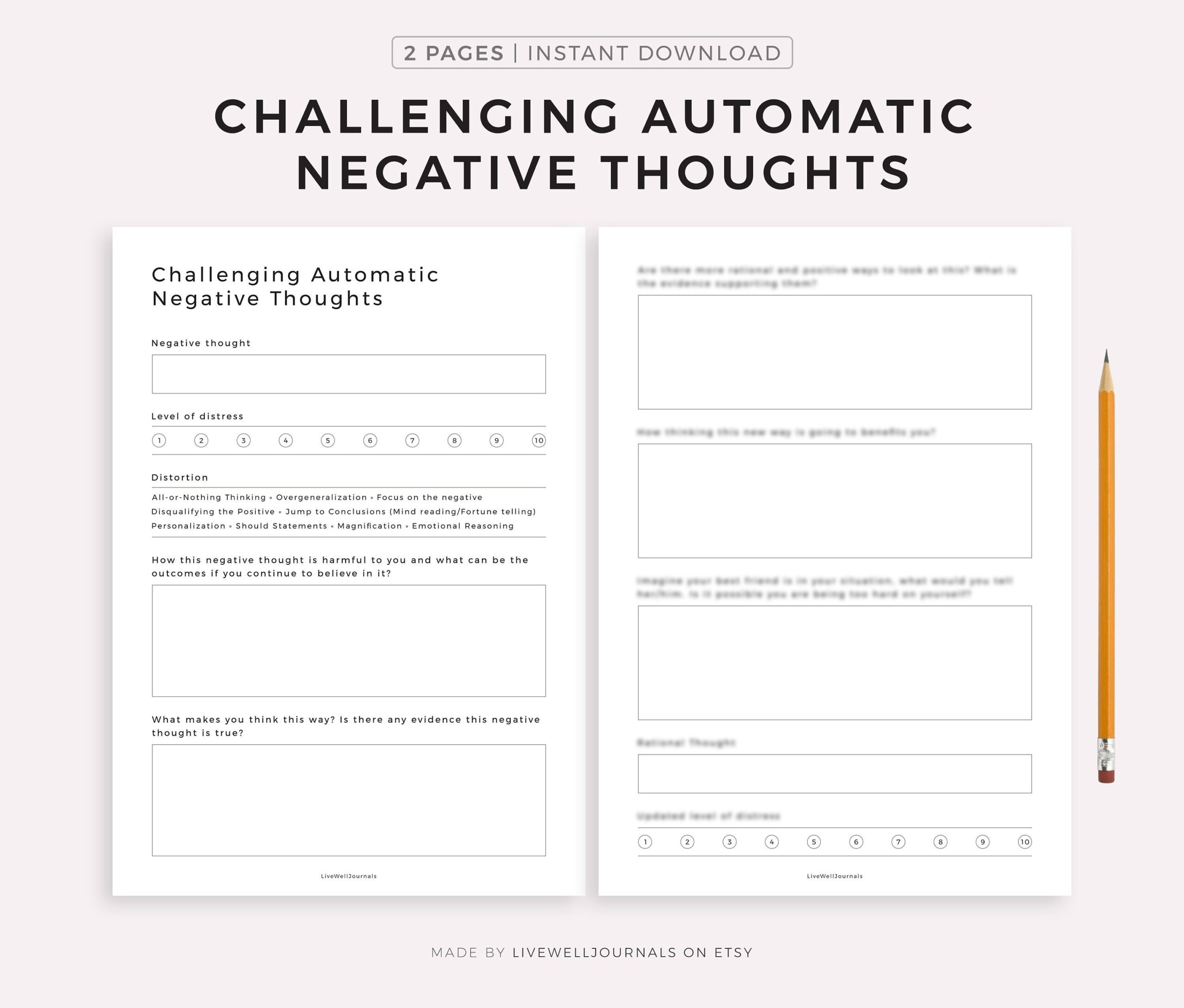 Challenge Automatic Negative Thoughts CBT Worksheets Mental Health Printable Self Help Tool Instant Download PDF Etsy Challenge Automatic Negative Thoughts CBT Worksheets Mental Health Printable Self Help Tool Instant Download PDF Etsy