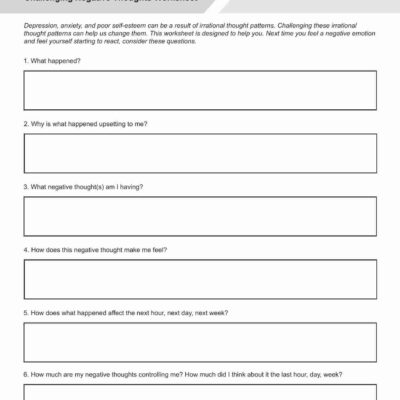 Challenging Negative Thoughts Questionnaire PDF Editable Fillable Printable TherapyByPro