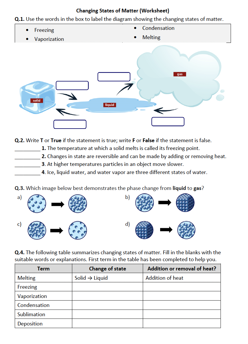 states of matter pdf worksheets